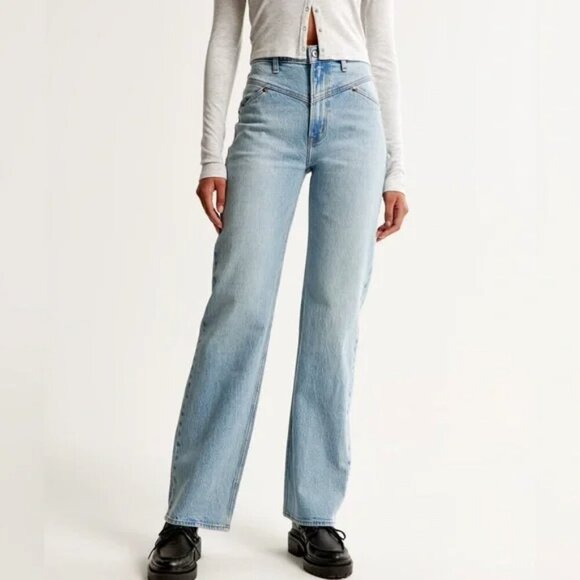 Abercrombie & Fitch Jeans High Rise 90s Relaxed Front Yoke Wide Leg sz 36 - Picture 1 of 9